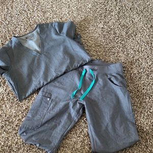 FIGs grey scrub set. (Pants have a regular flair)
